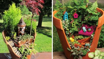 broken pot fairy garden