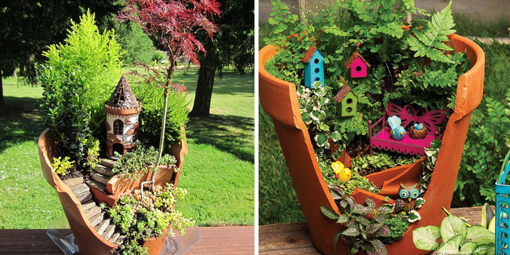broken pot fairy garden