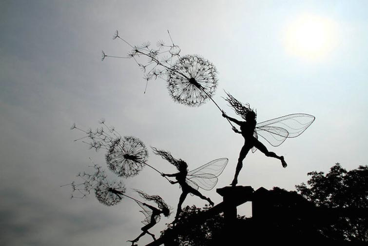 Dynamic Steel Wire Fairy Sculptures