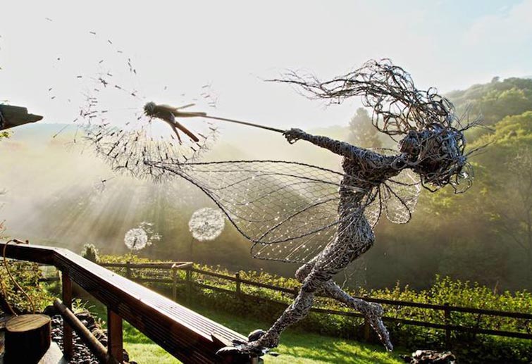 Dynamic Steel Wire Fairy Sculptures