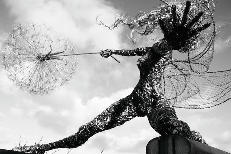 Dynamic Steel Wire Fairy Sculptures
