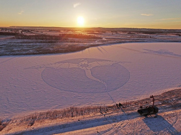 Massive Dragon Mural in Snowy Siberia