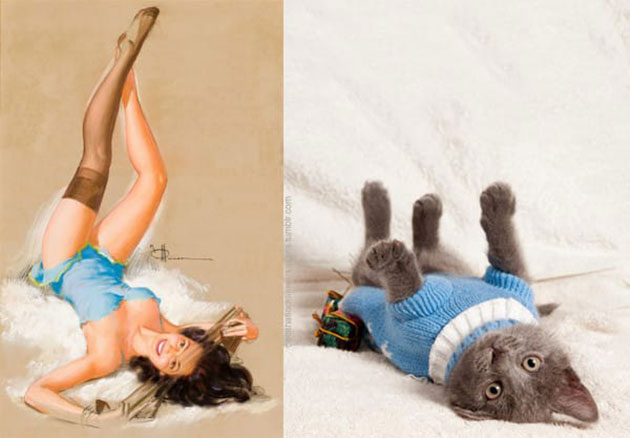 Matching Posing Cats With 1950s Pin-Up Girls