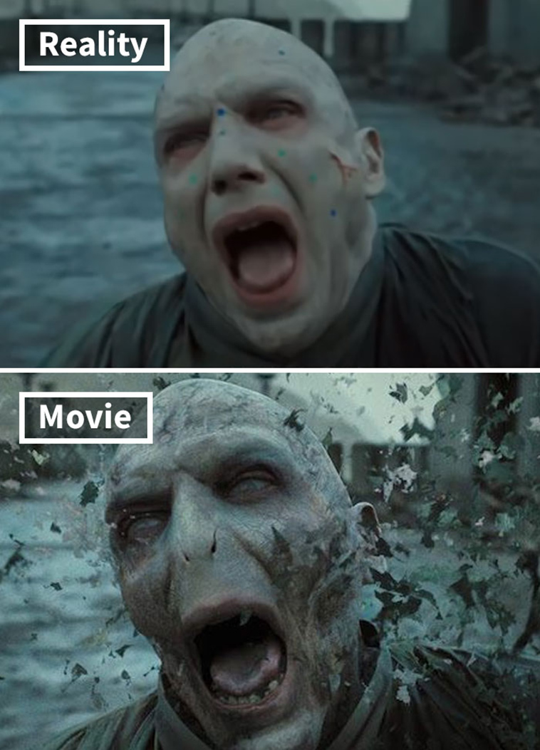 movie scenes before and after special effects