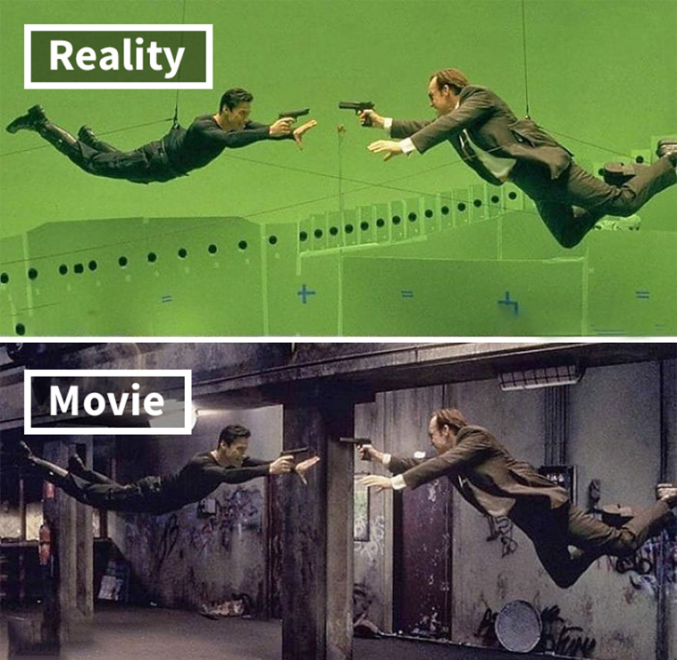movie scenes before and after special effects