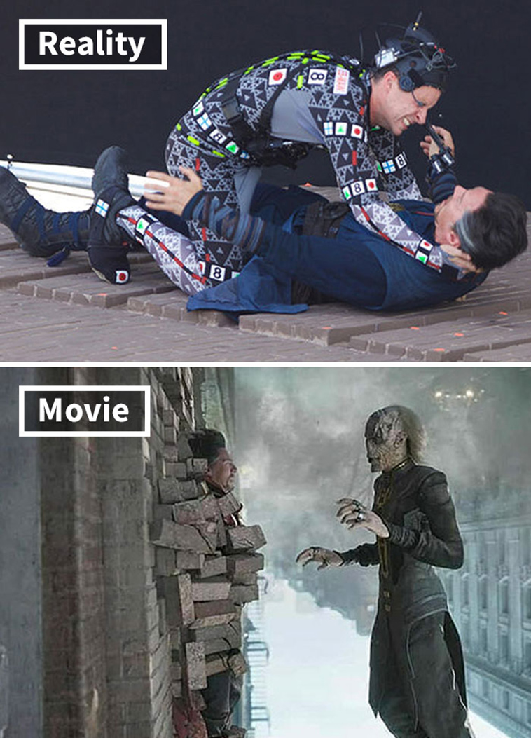 movie scenes before and after special effects