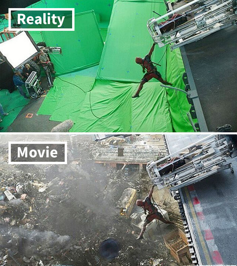 movie scenes before and after special effects