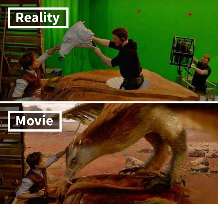 movie scenes before and after special effects