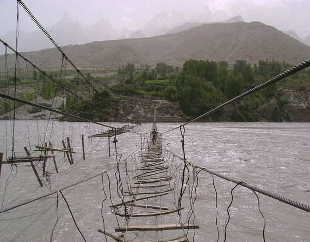 Hussaini Bridge of Borit Lake in Pakistan