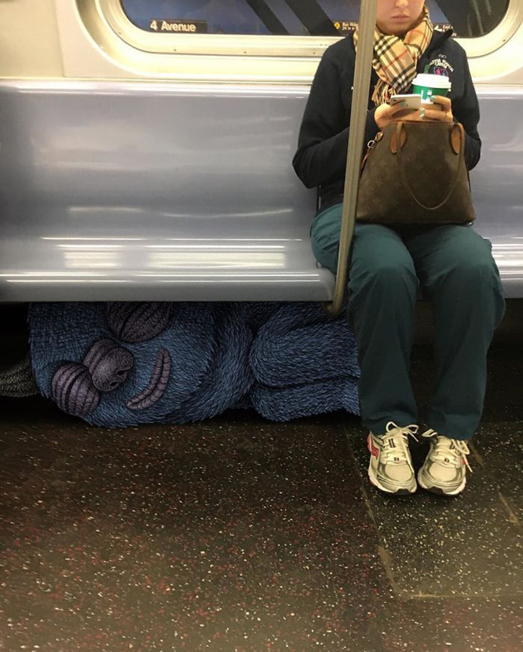 blue monsters nyc subway doodle