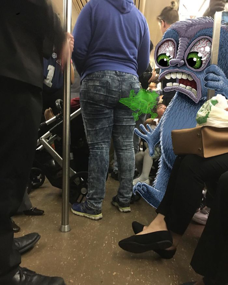 blue monsters nyc subway doodle