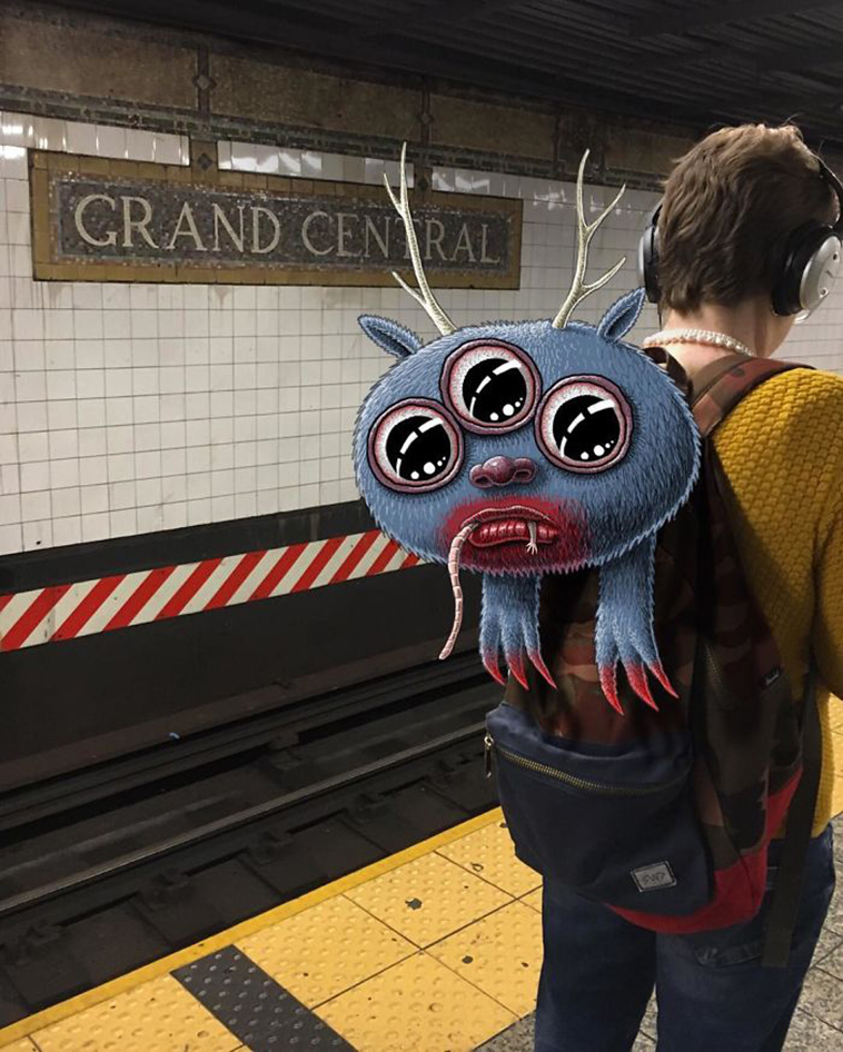 blue monsters nyc subway doodle