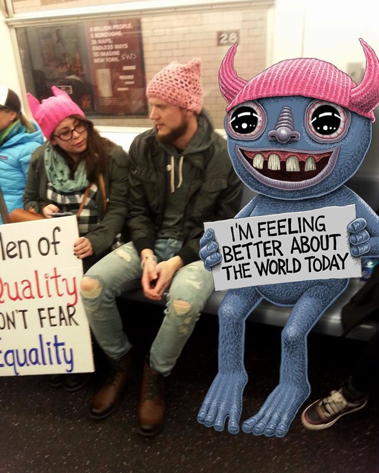 blue monsters nyc subway doodle