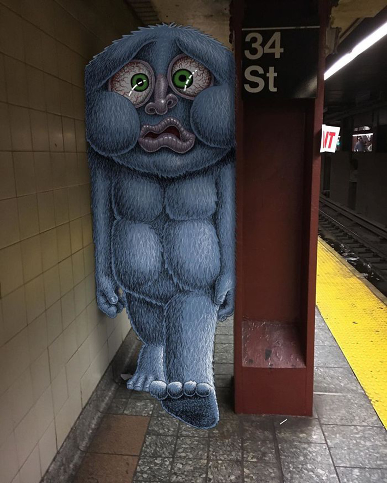 blue monsters nyc subway doodle