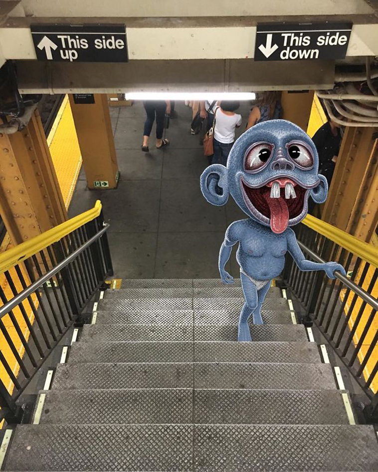 blue monsters nyc subway doodle