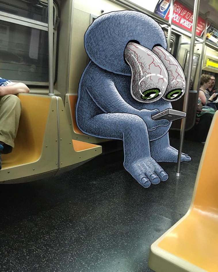 blue monsters nyc subway doodle