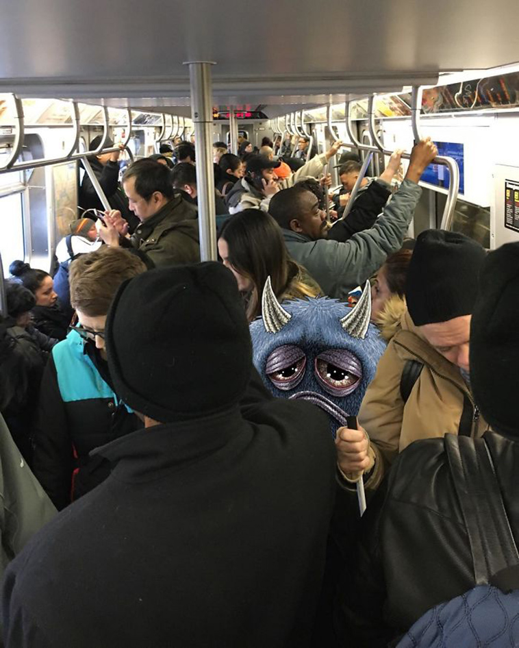 blue monsters nyc subway doodle