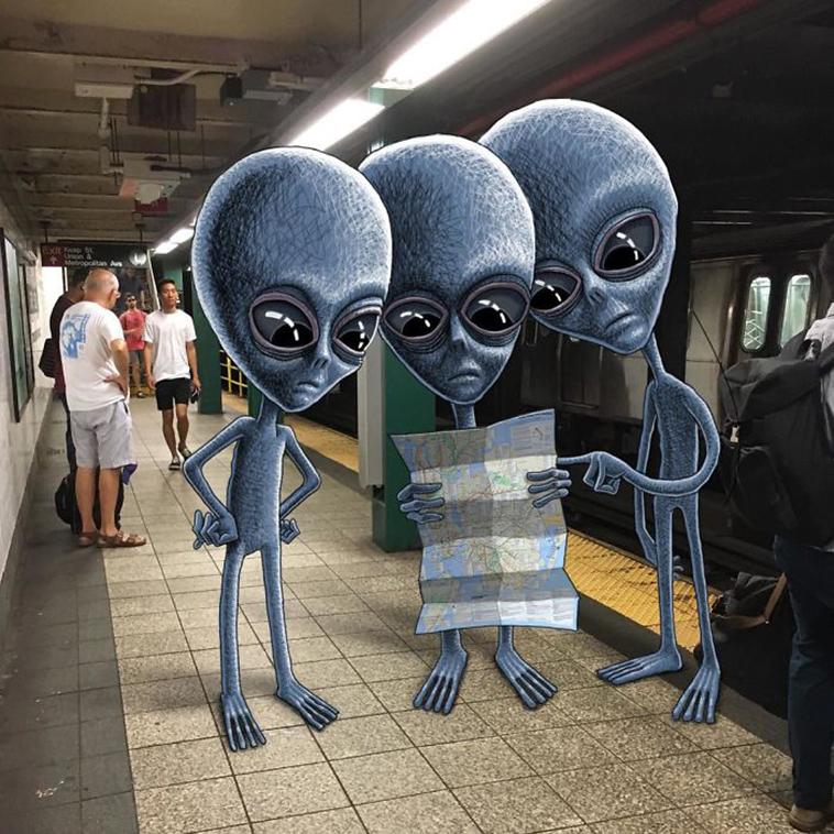 blue monsters nyc subway doodle