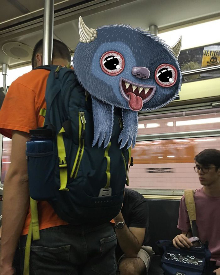 blue monsters nyc subway doodle