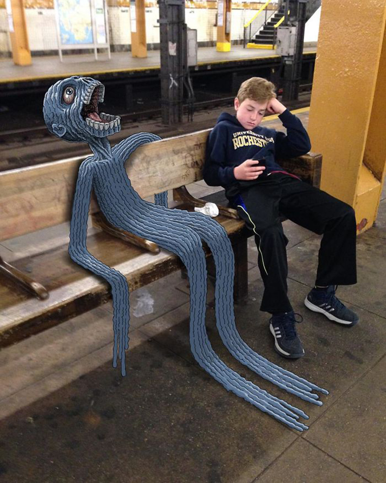 blue monsters nyc subway doodle