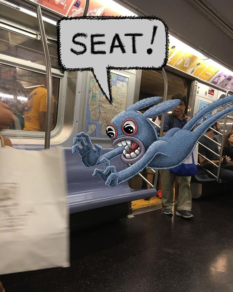 blue monsters nyc subway doodle