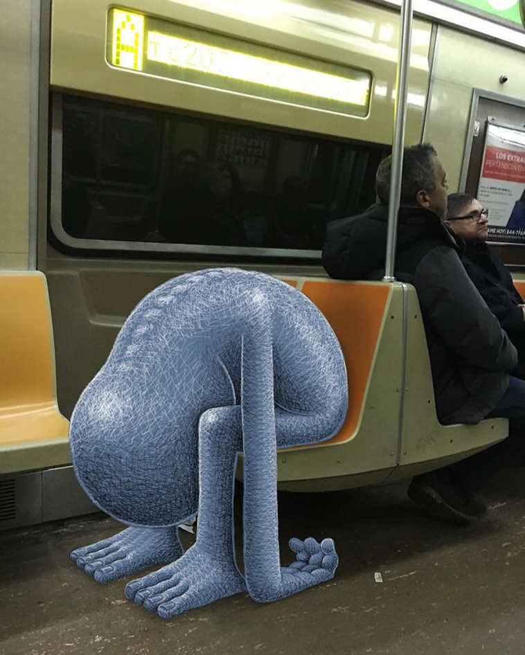 blue monsters nyc subway doodle