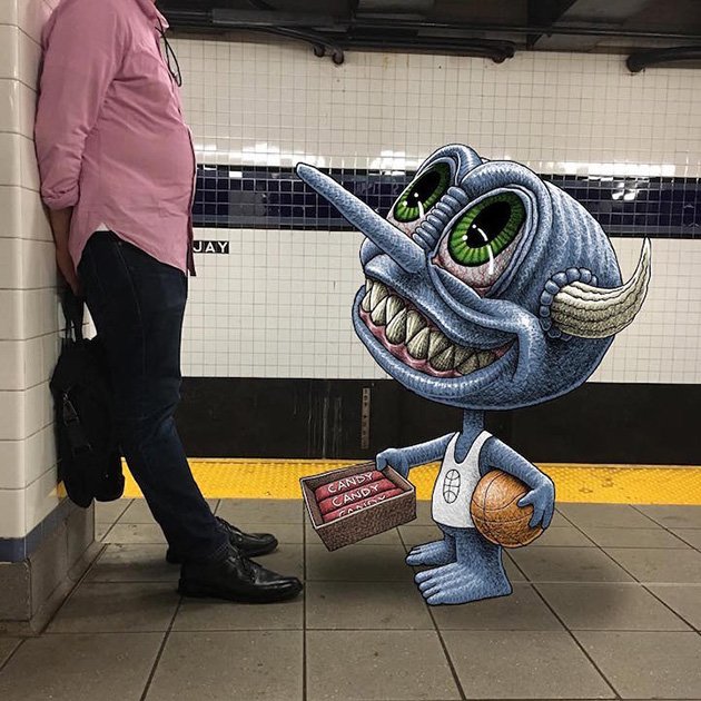 Fantastical Creatures Interacting with Commuters on NYC Subway