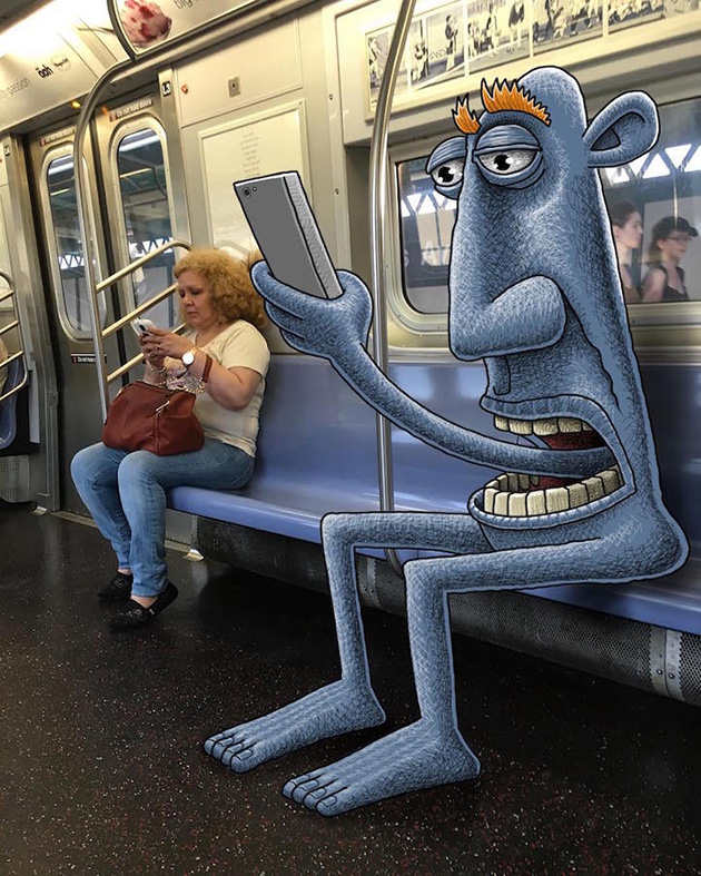 Fantastical Creatures Interacting with Commuters on NYC Subway