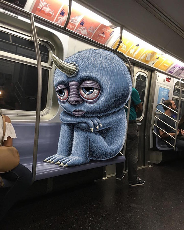 Fantastical Creatures Interacting with Commuters on NYC Subway
