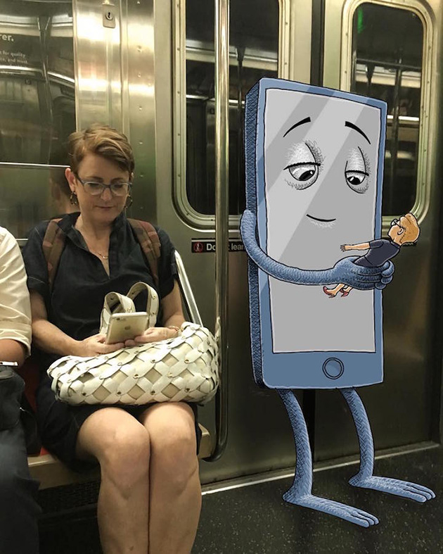 Fantastical Creatures Interacting with Commuters on NYC Subway