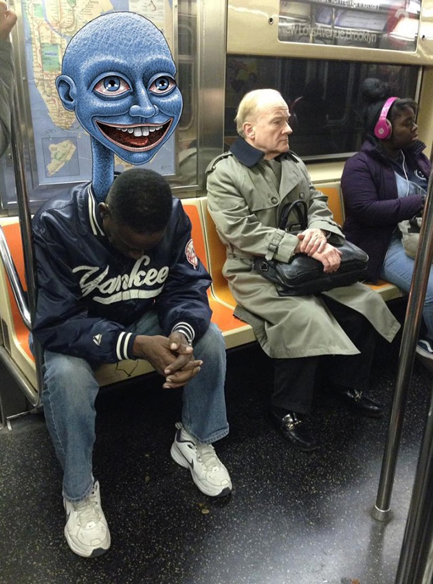 Fantastical Creatures Interacting with Commuters on NYC Subway