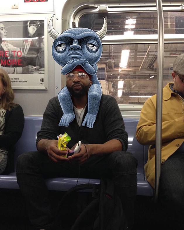 Fantastical Creatures Interacting with Commuters on NYC Subway