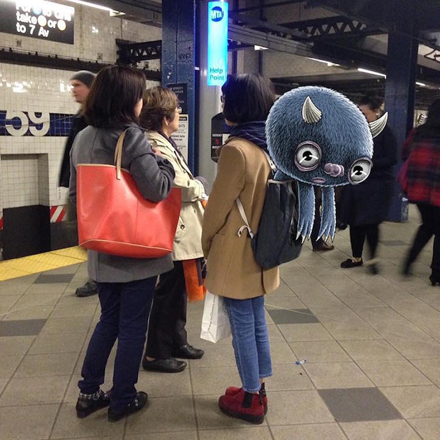 Fantastical Creatures Interacting with Commuters on NYC Subway