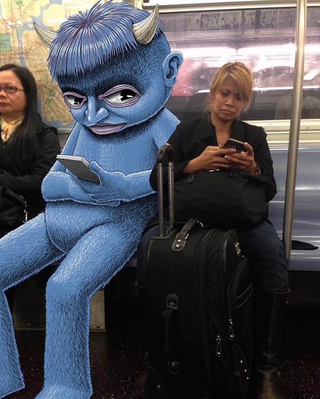 Fantastical Creatures Interacting with Commuters on NYC Subway