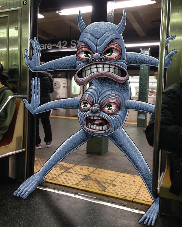 Fantastical Creatures Interacting with Commuters on NYC Subway