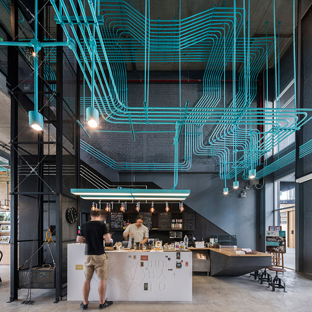 interior design turquoise electrical conduit