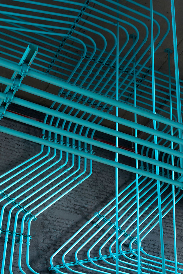 interior design turquoise electrical conduit
