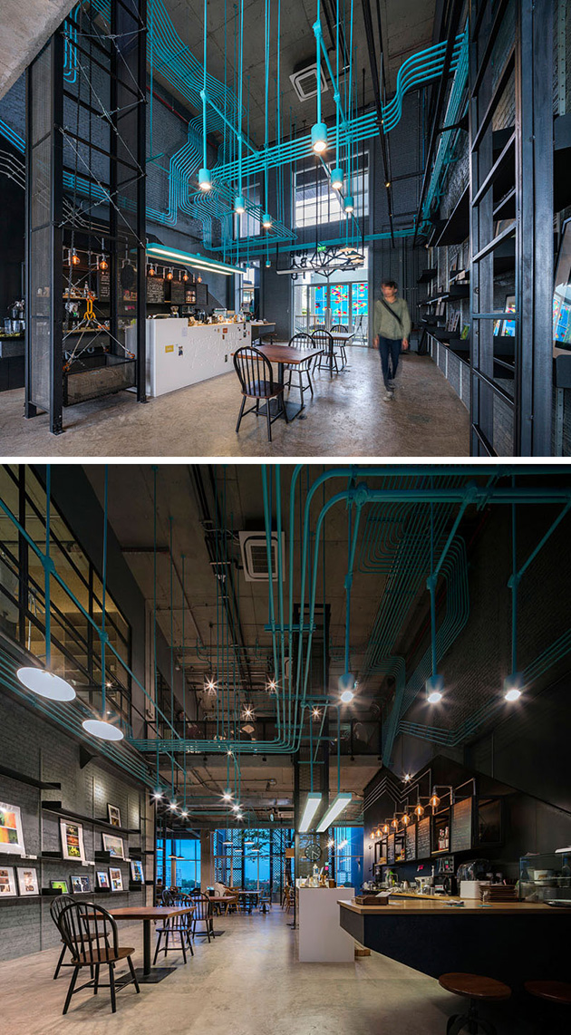 interior design turquoise electrical conduit
