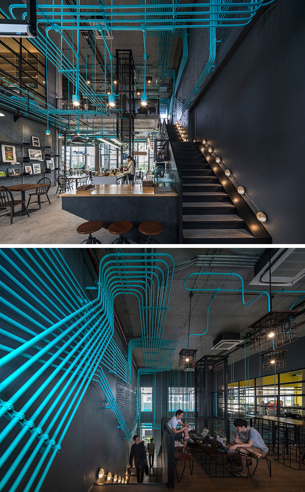 interior design turquoise electrical conduit