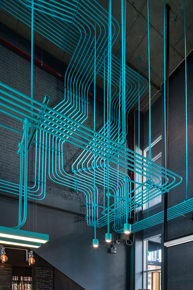 interior design turquoise electrical conduit
