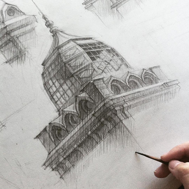 Hand Drawn Architectural Sketches by Adelina Gareeva