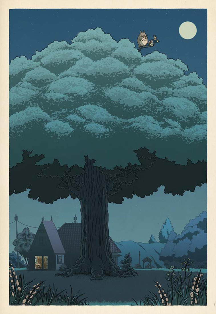 Studio Ghibli Film Posters Reimagined in Traditional Japanese Woodblock Printing 
