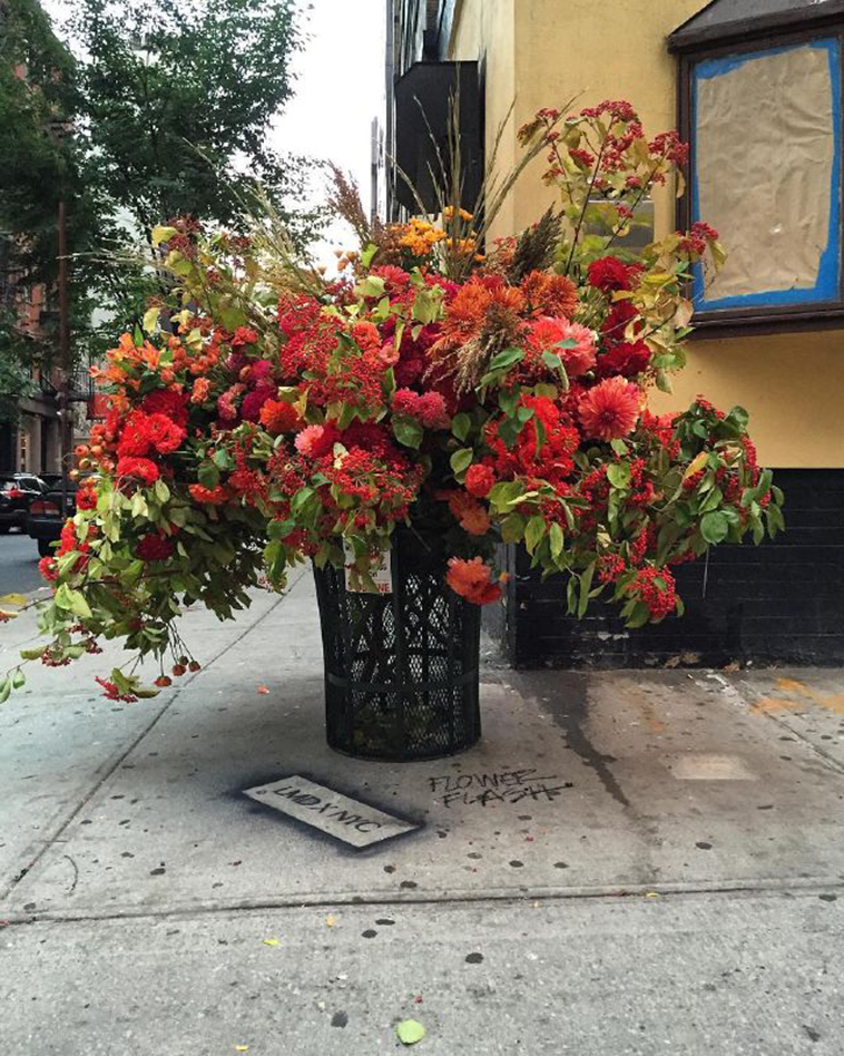 trash cans flowers new york