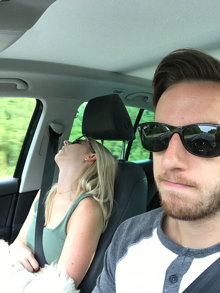road trip sleeping wife pictures husband