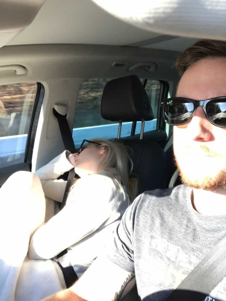 road trip sleeping wife pictures husband