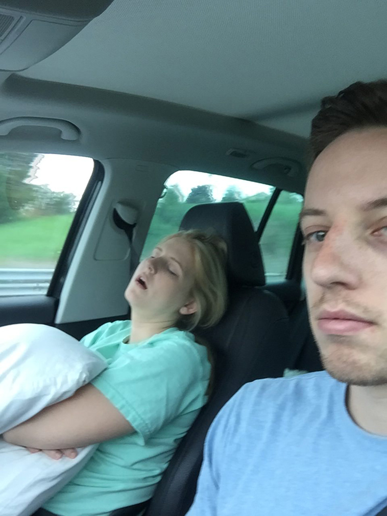 road trip sleeping wife pictures husband