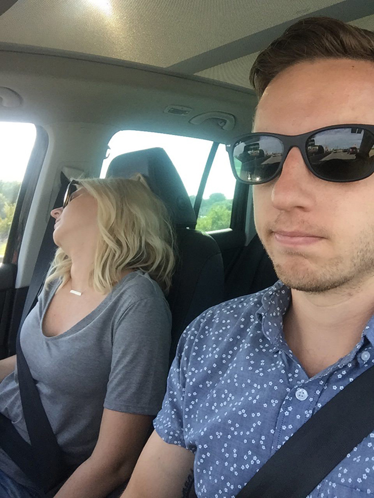 road trip sleeping wife pictures husband