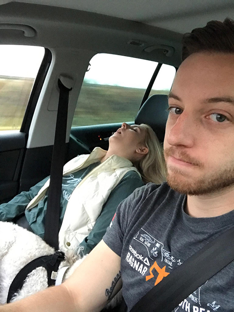road trip sleeping wife pictures husband