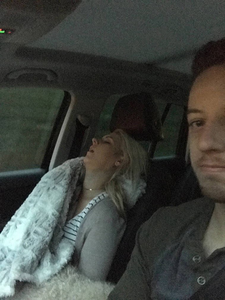 road trip sleeping wife pictures husband