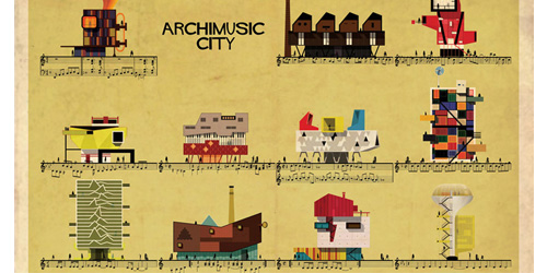 Classic songs become buildings in Federico Babina's Archimusic illustrations